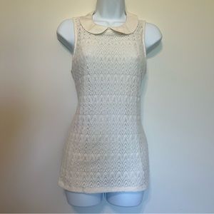 The Limited Peter Pan Collar Cream Sleeveless Blouse